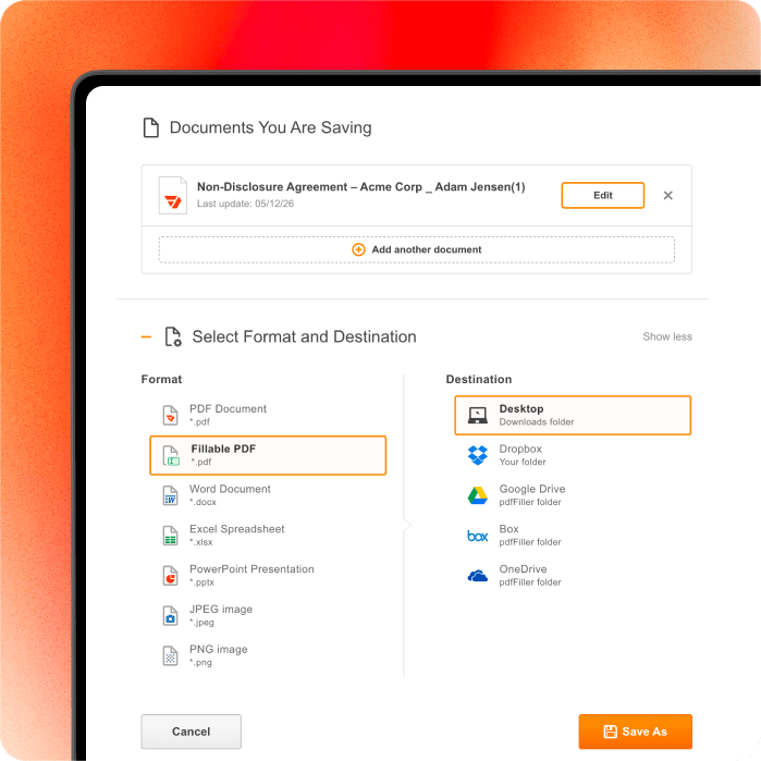pdfFiller workspace for creating, filling and managing PDF forms