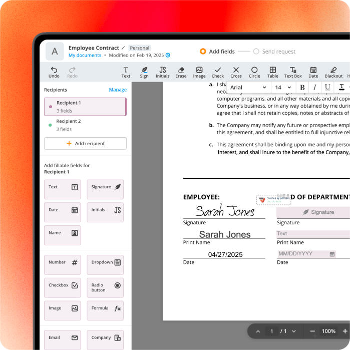 pdfFiller workspace for creating, filling and managing PDF forms