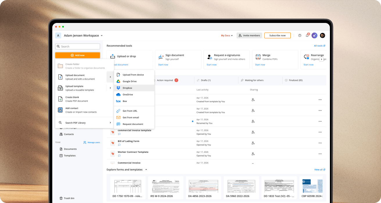 pdfFiller in action — filling, signing, and sending a document online