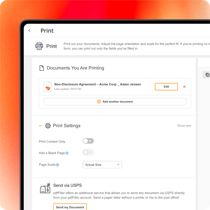 pdfFiller workspace for creating, filling and managing PDF forms